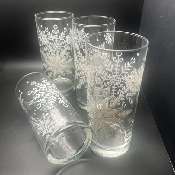 Set Of 4 Royal Norfolk Winter Glitter Snowflake 16 Oz Glass Tumblers Christmas - Picture 3 of 6